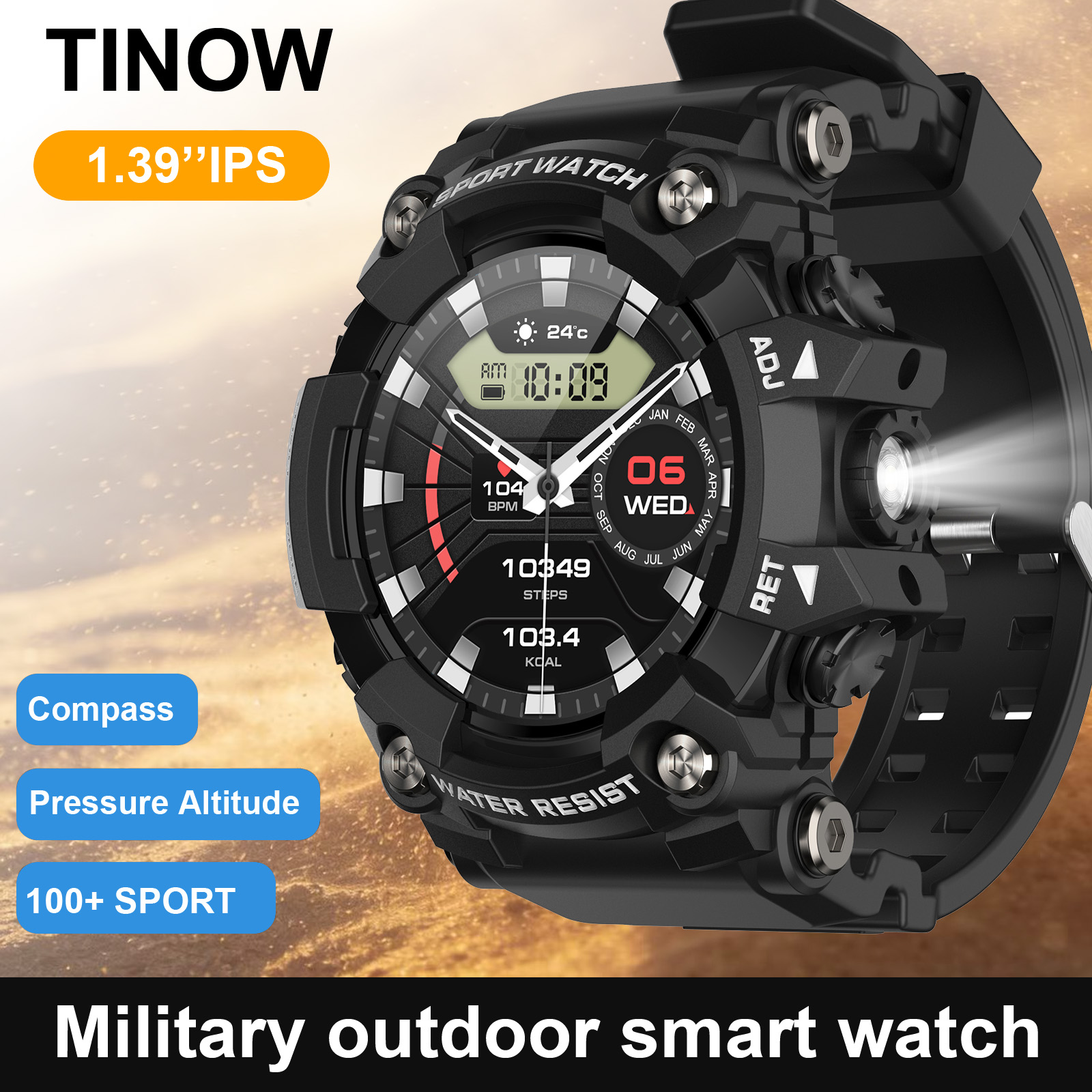 Hybrid Smartwatch - สมาร์ทวอทช์ Realtek สำหรับกิจกรรมกลางแจ้ง พร้อมเข็มทิศบลูทูธ หน้าจอ IPS