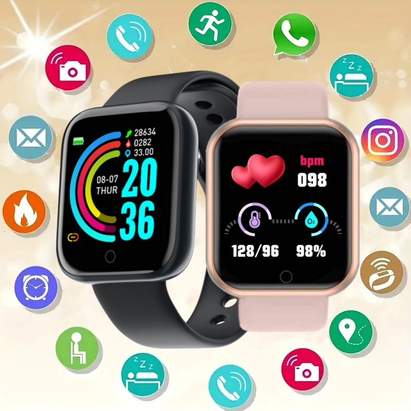Smartwatch Watches Girls - นาฬิกาสมาร์ทวอทช์สายรัดข้อมือฟิตเนสสมาร์ทวอท์ชสำหรับผู้ชาย, นาฬิกาเตือนความจำควบคุมเพลงได้ Y68 D20