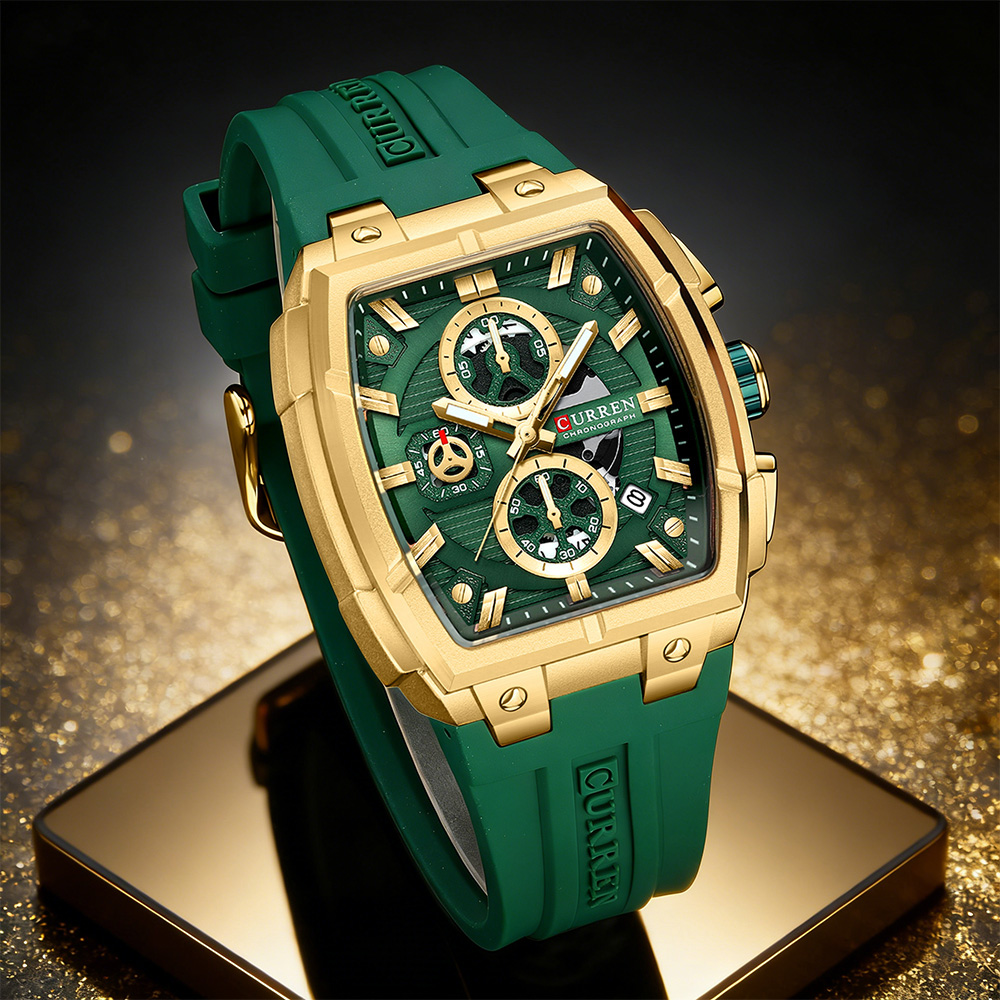 Chronograph Sport Watch - CURREN นาฬิกาวินเทจสุดหรูสำหรับผู้ชายกีฬานาฬิกาข้อมือควอทซ์โครโนกราฟพร้อมสายซิลิโคน,วันที่,เรืองแสง