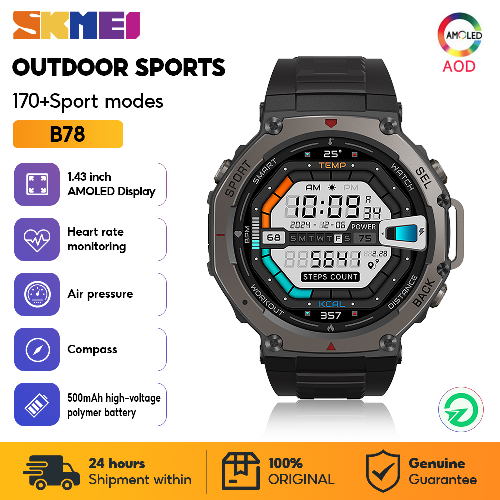 Smartwatch Watches Girls - SKMEI นาฬิกาสมาร์ทวอทช์สำหรับเล่นกีฬากลางแจ้งสำหรับผู้ชายผู้หญิง 1.43 นิ้ว 500 มิลลิแอมป์แบตเตอรี่
