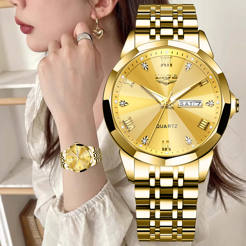 Chronograph Sport Watch - นาฬิกาหรูแบรนด์ Lige สำหรับผู้หญิงนาฬิกาควอตซ์นาฬิกาสำหรับผู้หญิงแสดงวันที่กันน้ำแฟชั่นโครโนกราฟเหล็กเต็มรูปแบบ