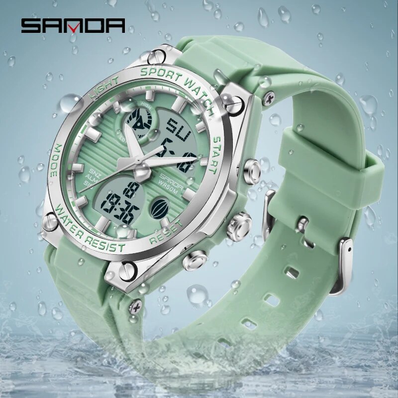 Chronograph Sport Watch - นาฬิกาอิเล็กทรอนิกส์สำหรับผู้หญิง Jam Tangan Digital LED สไตล์