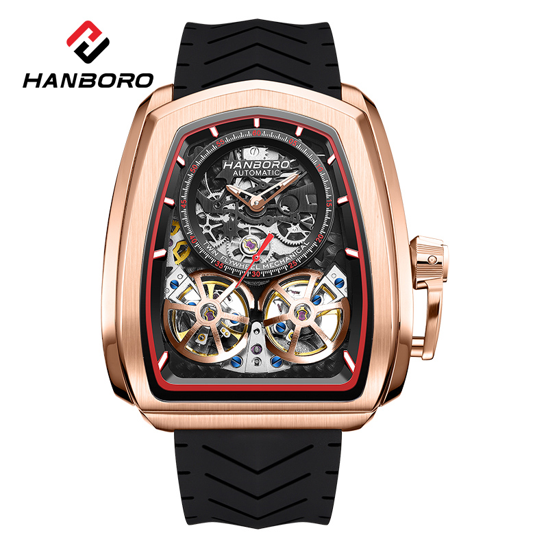 Omega Watch Constellation - นาฬิกาข้อมือผู้ชายแบบ Double Flying Wheel Hollow ดีไซน์โครงกระดูกคู่
