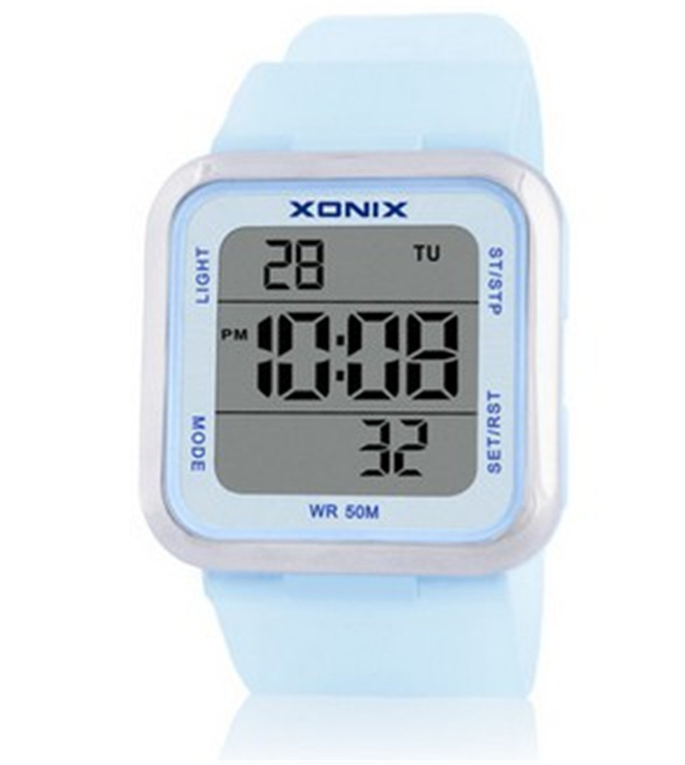 Chronograph Sport Watch - นาฬิกาสปอร์ตสำหรับผู้หญิง Xonix หน้าปัดสี่เหลี่ยม ไฟ LED ดิจิทัล