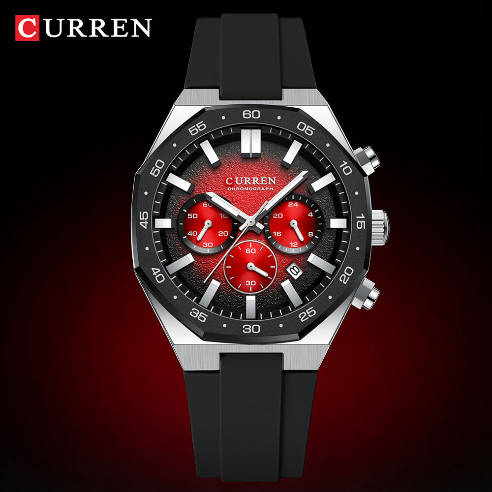 Chronograph Sport Watch - นาฬิกาข้อมือแฟชั่นลำลองสำหรับผู้ชาย สายซิลิโคน ระบบโครโนกราฟ แสดงวันที่อัตโนมัติ ควอตซ์ รุ่น