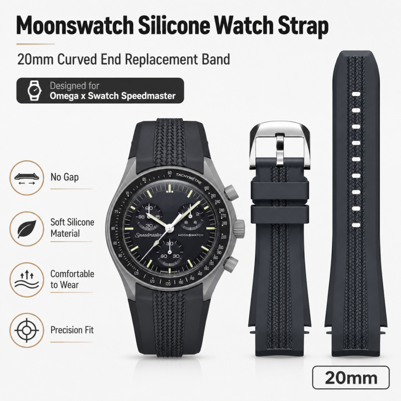 Omega Watch Speedmaster - สายนาฬิกาซิลิโคนแบบโค้ง 20 มม. ไม่มีช่องว่าง สำหรับเปลี่ยนใส่กับนาฬิกา Omega
