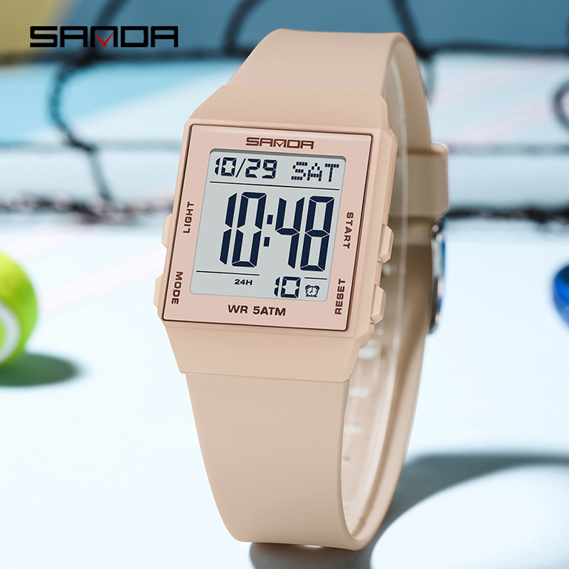 Chronograph Sport Watch - SANDA 6363 นาฬิกาดิจิทัลแฟชั่นอเนกประสงค์สำหรับผู้หญิง พร้อมฟังก์ชันโครโนกราฟ ปฏิทิน แสดงผลเรืองแสง