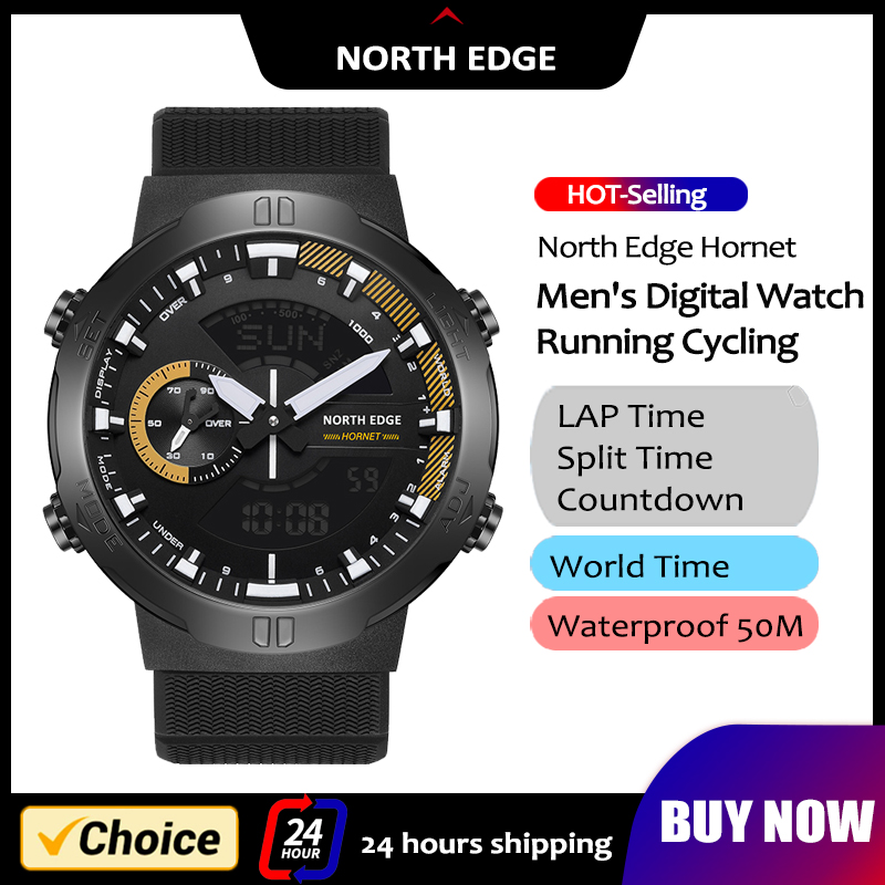 Hybrid Smartwatch - NORTH EDGE Mens สมาร์ทนาฬิกาเวลาโลกนาฬิกานับถอยหลังความเร็วนาฬิกาจับเวลาชายกองทัพทหาร Smartwatches ว่ายน้ํากันน้ํา