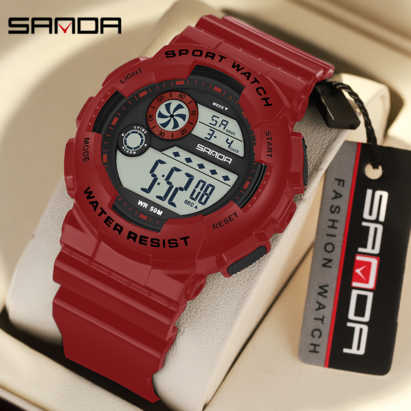 Chronograph Sport Watch - Sanda g นาฬิกาปลุกแฟชั่นผู้หญิง, นาฬิกากันน้ำจับเวลา Jam Tangan