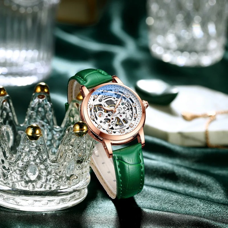 นาฬิกาข้อมือผู้หญิงแฟชั่น ระบบ - Skeleton Mechanical Watch บทวิจารณ์และราคา