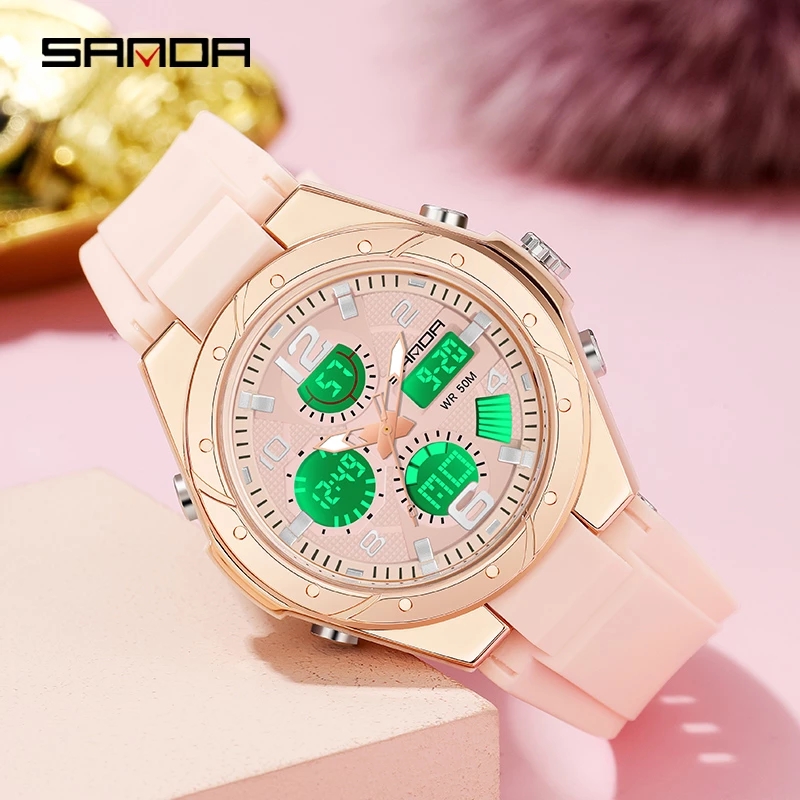นาฬิกาข้อมือ SANDA สีชมพูสำหรั - Chronograph Sport Watch บทวิจารณ์และราคา